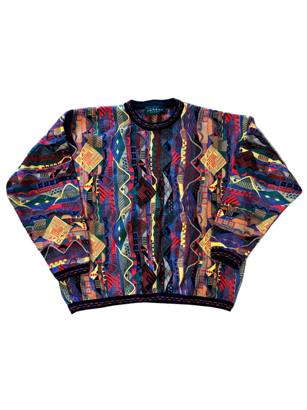 Coogi Style Tundra Sweater Large Hip Hop 3D Knit Cosby Biggie mercerized cotton